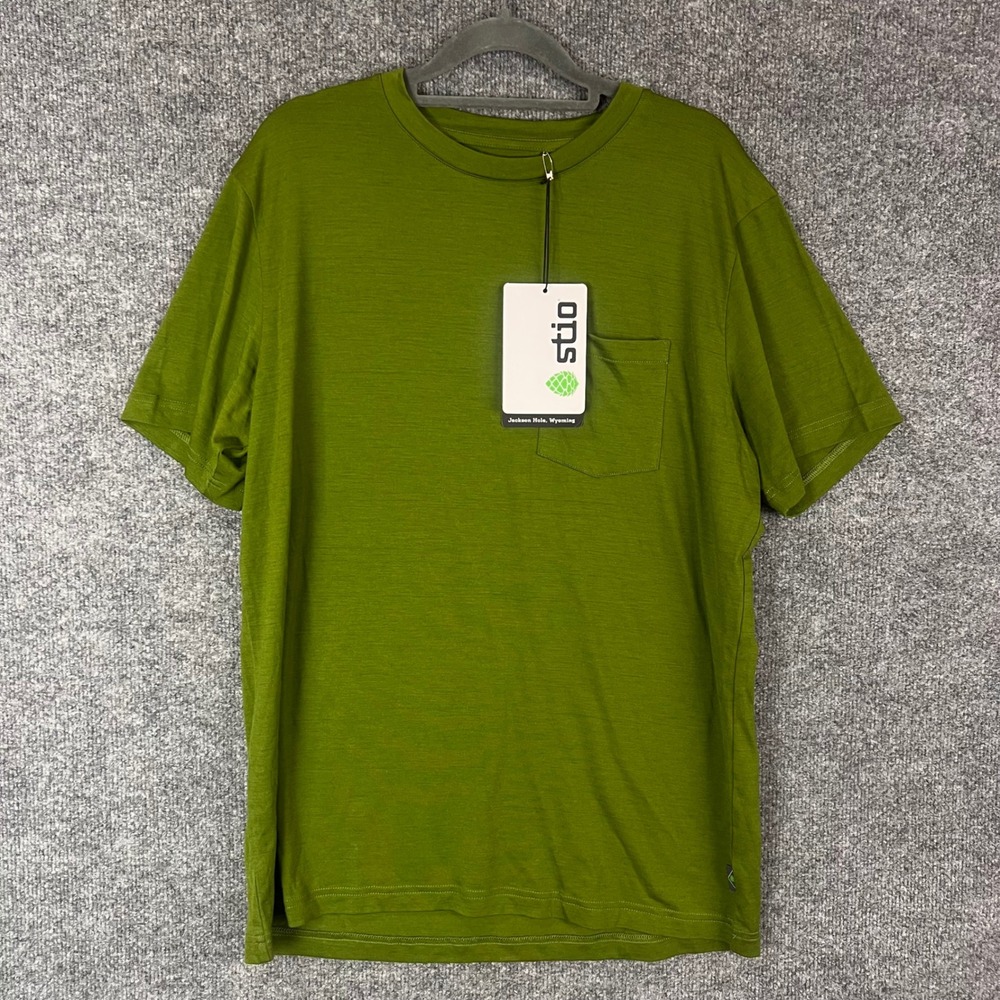 NEW Stio Pocket T-Shirt Mens Medium Green  Wool Tencel Blend Short Sleeve